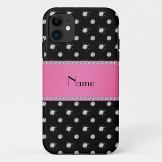 Personalised name black diamonds pink stripe Case-Mate iPhone case