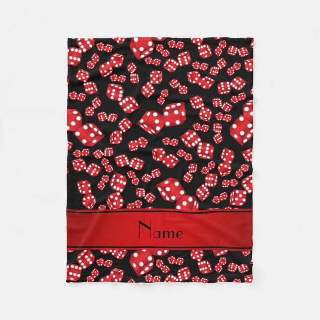 Personalised name black dice pattern fleece blanket (Front)