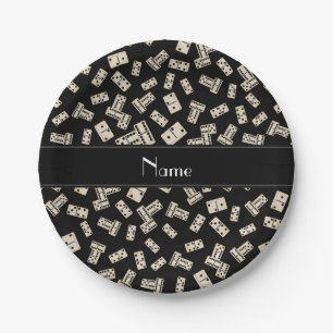 Personalised name black dominos paper plate