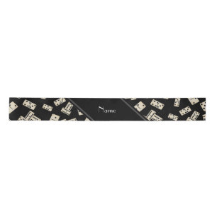 Personalised name black dominos satin ribbon