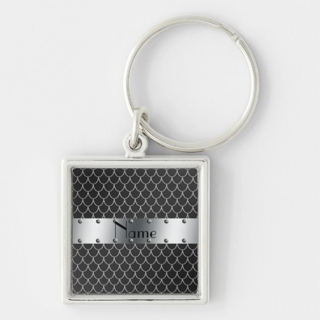 Personalised name black dragon scales key ring (Front)