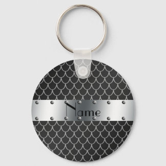 Personalised name black dragon scales key ring