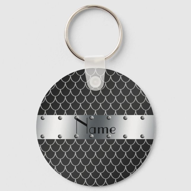 Personalised name black dragon scales key ring (Front)