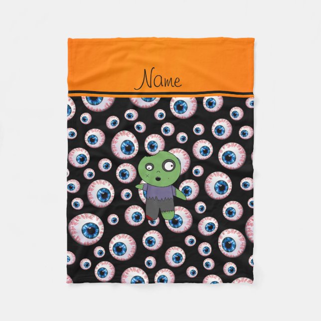 Personalised name black eyeballs zombie fleece blanket (Front)
