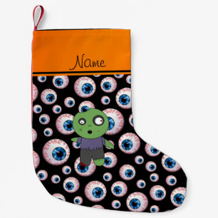 Personalised name black eyeballs zombie small christmas stocking