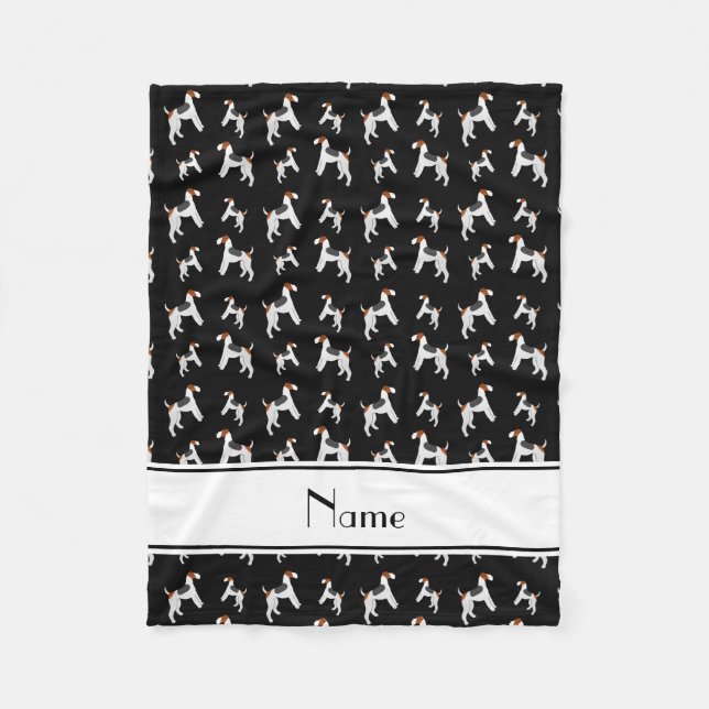 Personalised name black fox terrier dogs fleece blanket (Front)