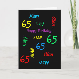 Personalised Name, Black Fun, 65th Birthday Adult Card