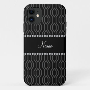 Personalised name black geometric diamonds pattern iPhone 11 case
