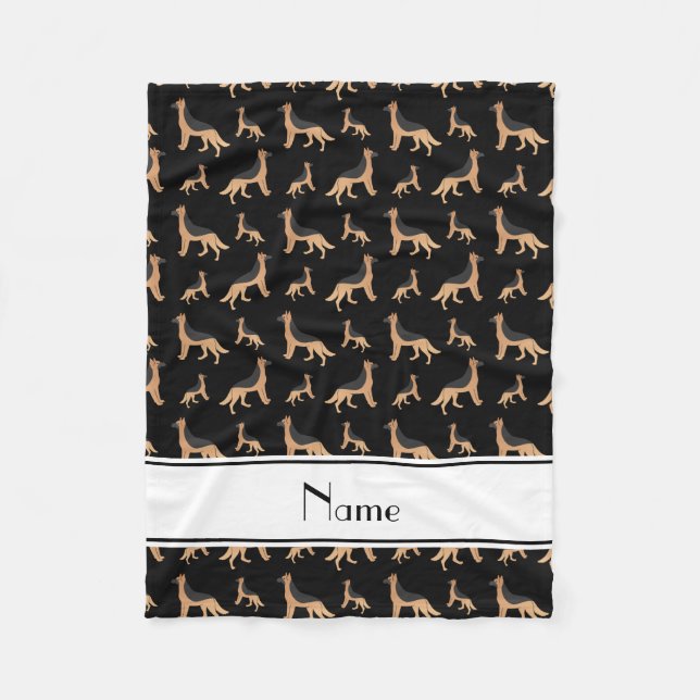 Personalised name black German Shepherd dogs Fleece Blanket (Front)