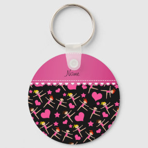 Personalised name black girl gymnasts hearts stars key ring