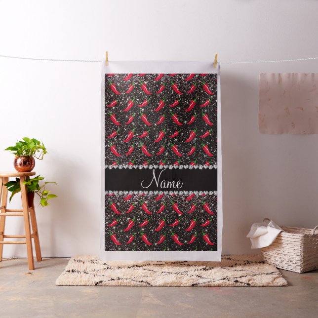 Personalised name black glitter chilli pepper fabric (In Situ)