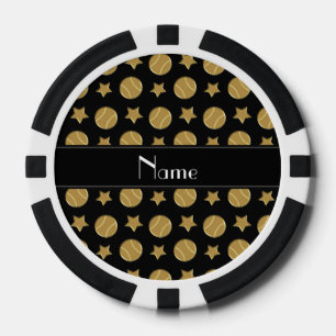 Personalised name black gold baseballs stars poker chips