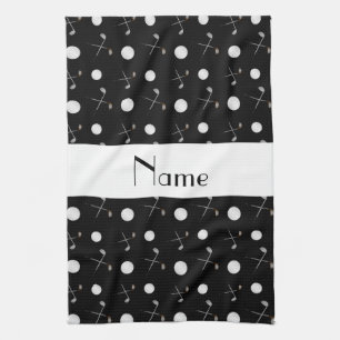 Personalised name black golf balls tea towel