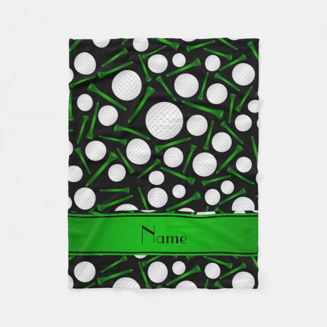 Personalised name black golf balls tees fleece blanket (Front)