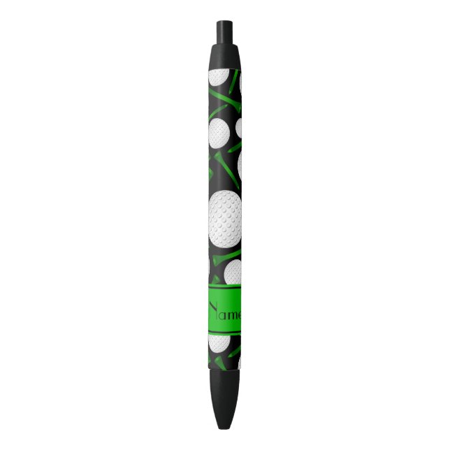 Personalised name black golf balls tees ink pen (Front Vertical)