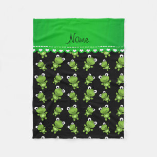 Personalised name black green frogs fleece blanket
