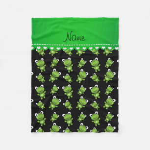 Personalised name black green frogs fleece blanket