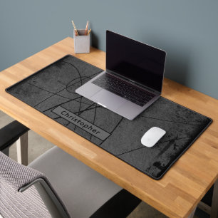 Personalised Name Black Grey Masculine Abstract  Desk Mat