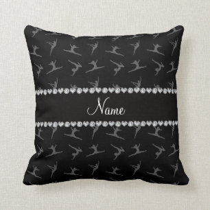 Personalised name black gymnastics pattern cushion