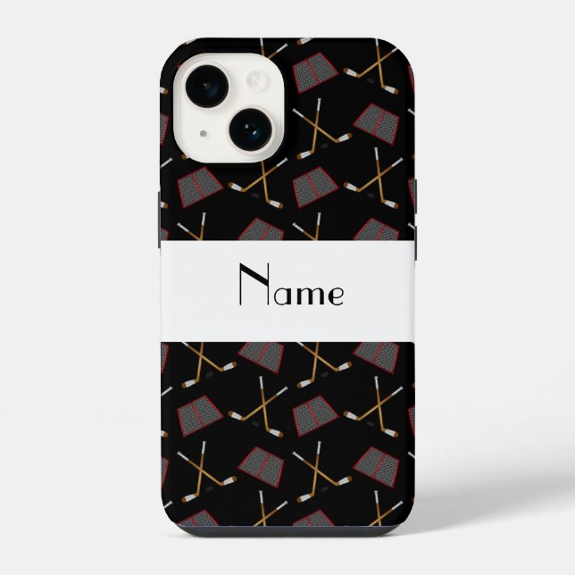 Personalised name black hockey pattern iPhone case (Back)