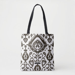 Personalised Name black Ikat Pattern Bridesmaid Tote Bag