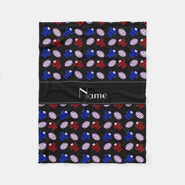 Personalised name black jerseys rugby balls fleece blanket (Front)