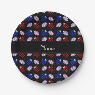 Personalised name black jerseys rugby balls paper plate