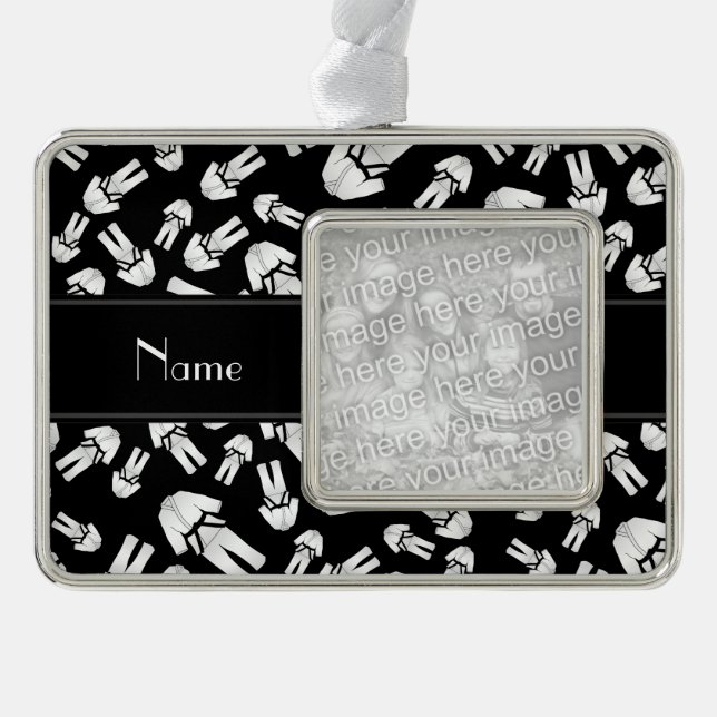 Personalised name black karate pattern silver plated framed ornament (Front)