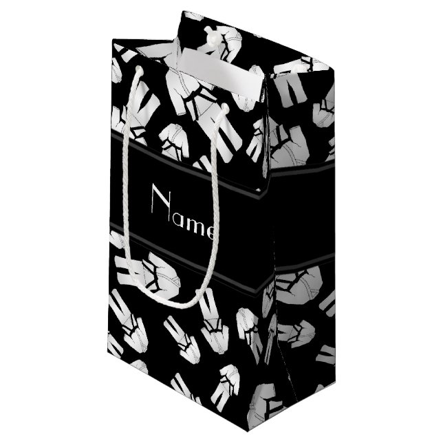 Personalised name black karate pattern small gift bag (Front Angled)