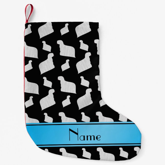 Personalised name black Komondor dogs Small Christmas Stocking (Front)