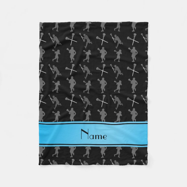 Personalised name black lacrosse silhouettes fleece blanket (Front)