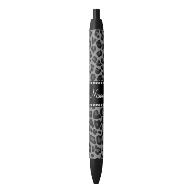 Personalised name black leopard pattern black ink pen (Front Vertical)