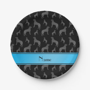 Personalised name black Mastiff dogs Paper Plate
