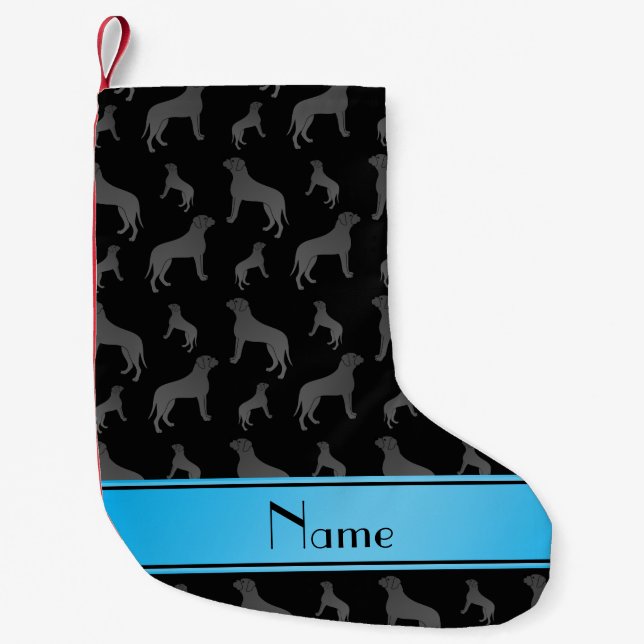 Personalised name black Mastiff dogs Small Christmas Stocking (Front)