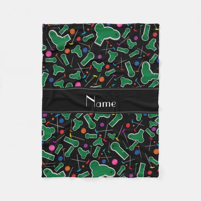 Personalised name black mini golf fleece blanket (Front)