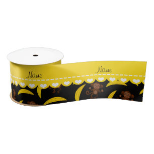 Personalised name black monkey bananas satin ribbon