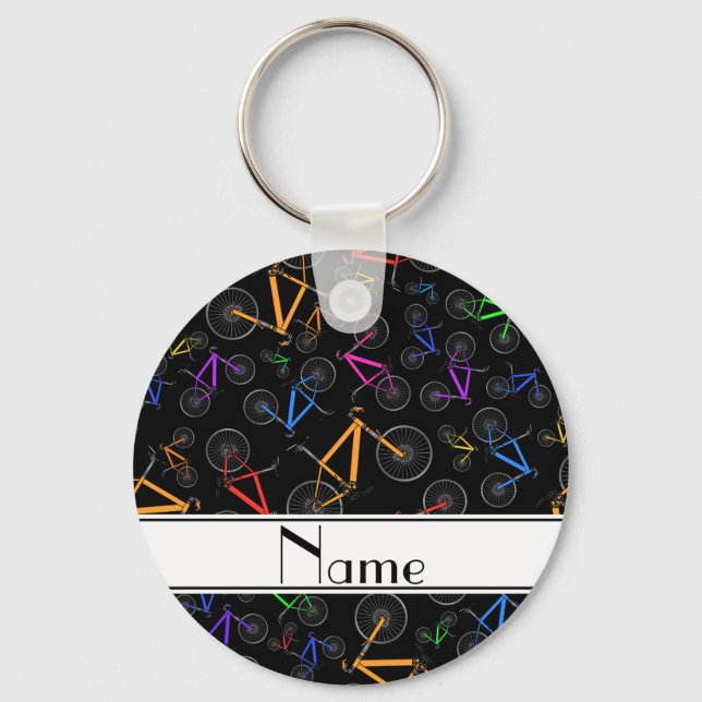 Personalised name black mountain bikes key ring (Front)