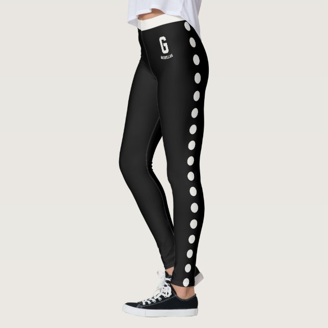 Personalised Name Black Neutral Polka Dot Pattern Leggings (Left)