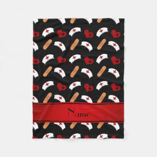 Personalised name black nurse pattern fleece blanket