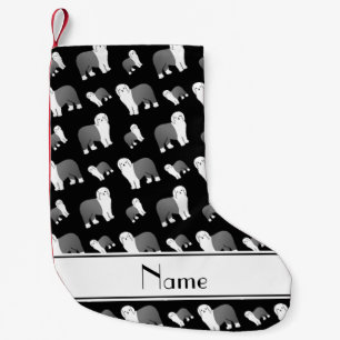 Personalised name black Old English Sheepdog dogs Small Christmas Stocking