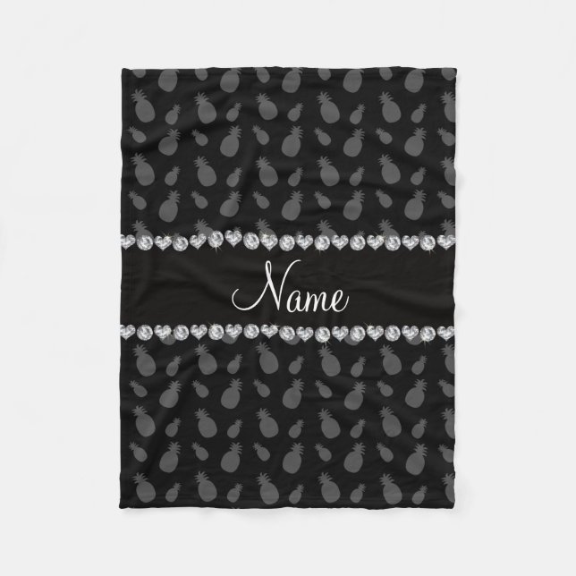 Personalised name black pineapple pattern fleece blanket (Front)