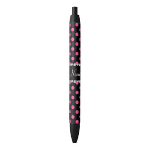 Personalised name black pink polka dots ink pen