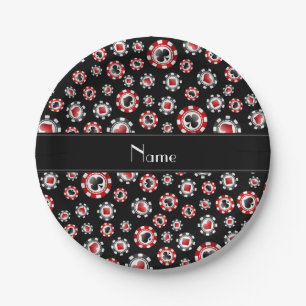 Personalised name black poker chips paper plate