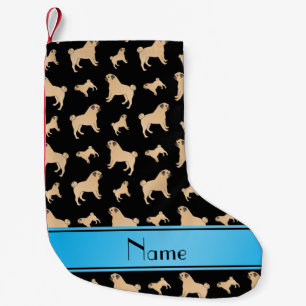 Personalised name black Pug dogs Small Christmas Stocking