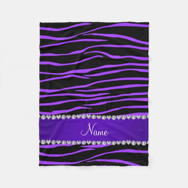 Personalised name black purple zebra stripes fleece blanket (Front)