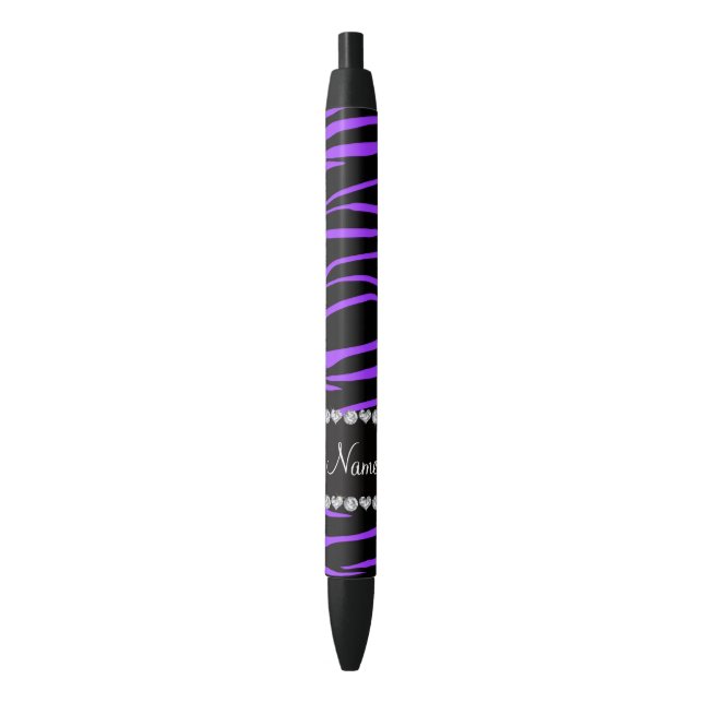 Personalised name black purple zebra stripes ink pen (Front Vertical)