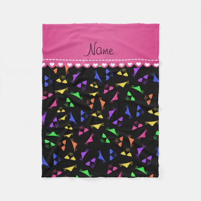 Personalised name black rainbow bikinis fleece blanket (Front)