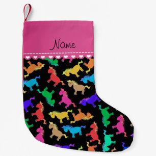 Personalised name black rainbow horses small christmas stocking