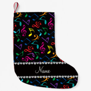 Personalised name black rainbow music notes small christmas stocking