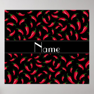 Personalised name black red chilli pepper poster